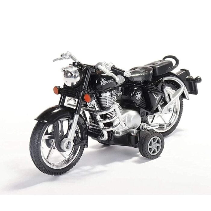 Unveiling Adventure: Royal Enfield Bullet Diecast Model Bike Ignite Imagination, Master Skills Key Features: Authentic Design: Immerse in the detailed replica of the iconic Royal Enfield Bullet for a truly immersive experience. Durable Construction: A blend of diecast metal and quality plastic ensures longevity, making it the perfect toy for endless play and display. Versatility Unleashed: Seamlessly transition between playtime adventures and collector's pride with its dual-purpose design. How to Play: Pull Back Action: Energize the toy by pulling it back, then release to watch it zoom forward, providing an exciting play experience. Free Wheel Functionality: For manual control, push the bike forward and let it roll smoothly across various surfaces, encouraging creativity in storytelling. Imaginative Play: Encourage storytelling and role-playing, fostering creativity as your child envisions thrilling adventures for their Royal Enfield Bullet. Skills to Learn: Motor Skills: The pull-back action and free wheel functionality promote the development of fine and gross motor skills. Imagination and Creativity: Fuel imaginative play by creating stories and scenarios, enhancing creative thinking. Collecting and Curating: Instill a sense of pride in ownership and appreciation for collectibles from an early age. Embark on a journey of play and skill development with the Royal Enfield Bullet Diecast Model Bike. Unleash adventures, master skills, and make every playtime a memorable experience.