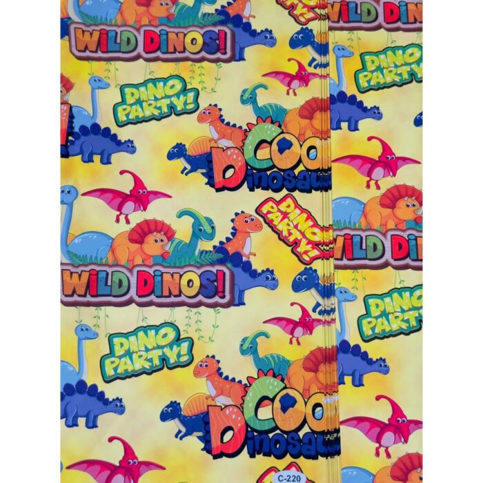 Roar into celebration mode! Our Dino Themed Gift Wrapping Paper, 10 sheets (69x48cm), perfect for kids' return gifts. Order now for a dino-mite wrapping experience!
