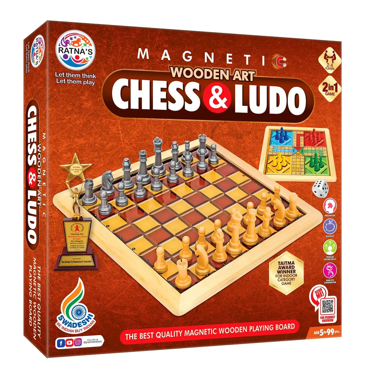 Ratna's Magnetic Wooden Art Chess and Ludo Strategy Game - Image 4