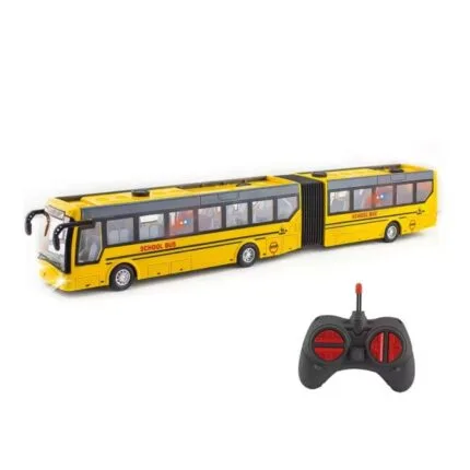 Remote Control Double Section School Bus 1:32 Scale | 27MHz RC Bus with Lights | 4 Function Remote | Rechargeable Battery | Kids 3+
