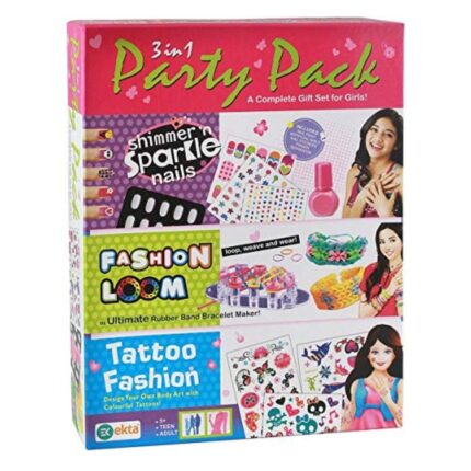 Ekta 3 in 1 Party Pack: Nails, Loom Crafts & Tattoos - Fun Gift Set for Girls (Ages 5+)