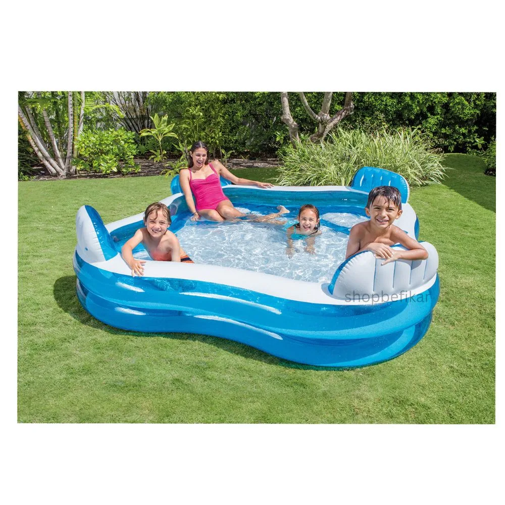 Intex Family Lounge Inflatable Pool | 90" x 90" Kids & Family Pool | Built-in Seats | 3+ Years | Summer Outdoor Fun - Image 3