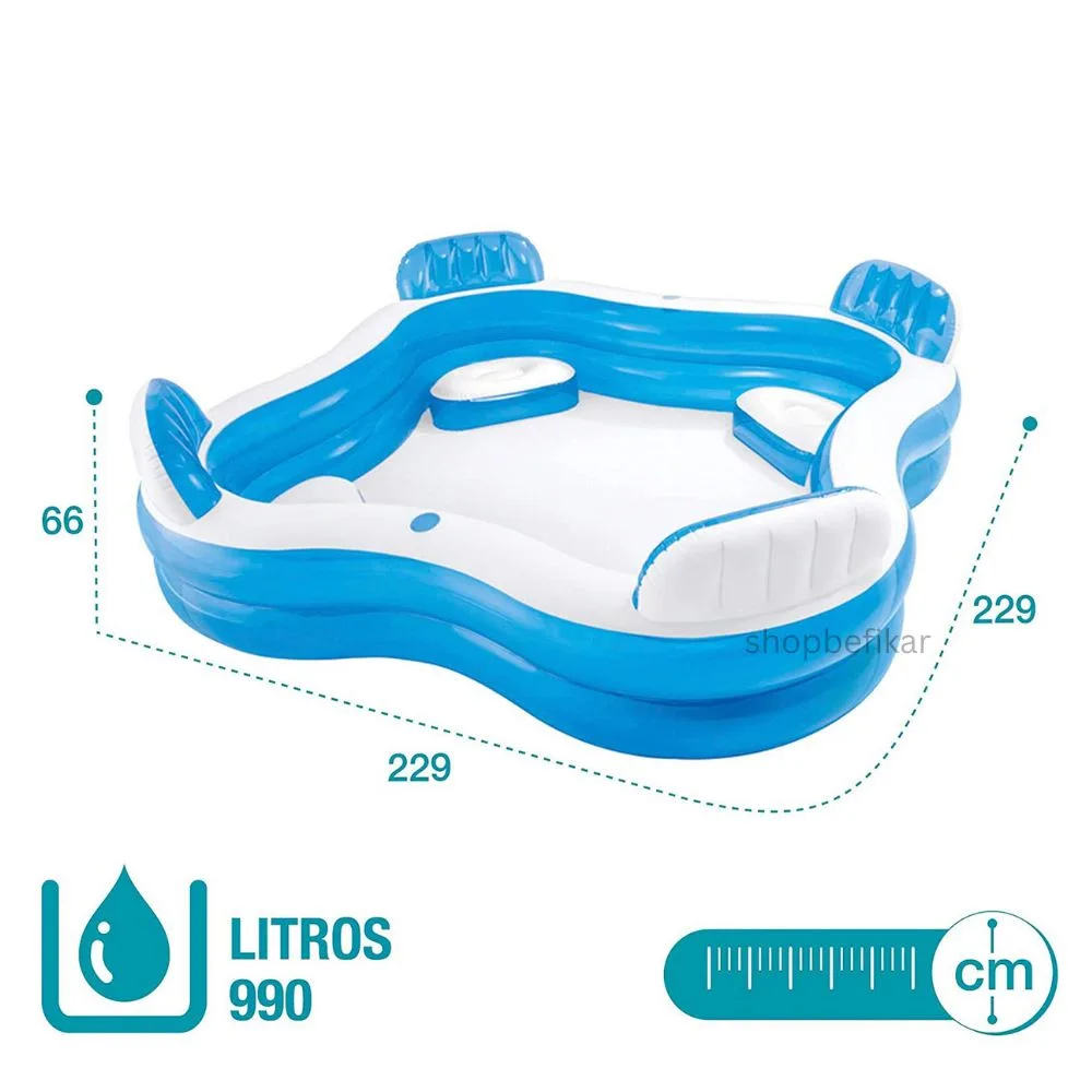 Intex Family Lounge Inflatable Pool | 90" x 90" Kids & Family Pool | Built-in Seats | 3+ Years | Summer Outdoor Fun - Image 4