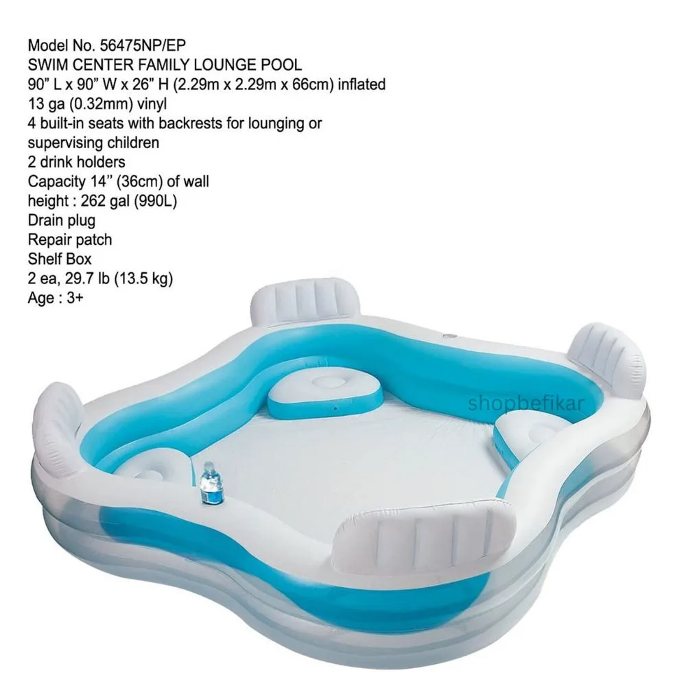 Intex Family Lounge Inflatable Pool | 90" x 90" Kids & Family Pool | Built-in Seats | 3+ Years | Summer Outdoor Fun - Image 5