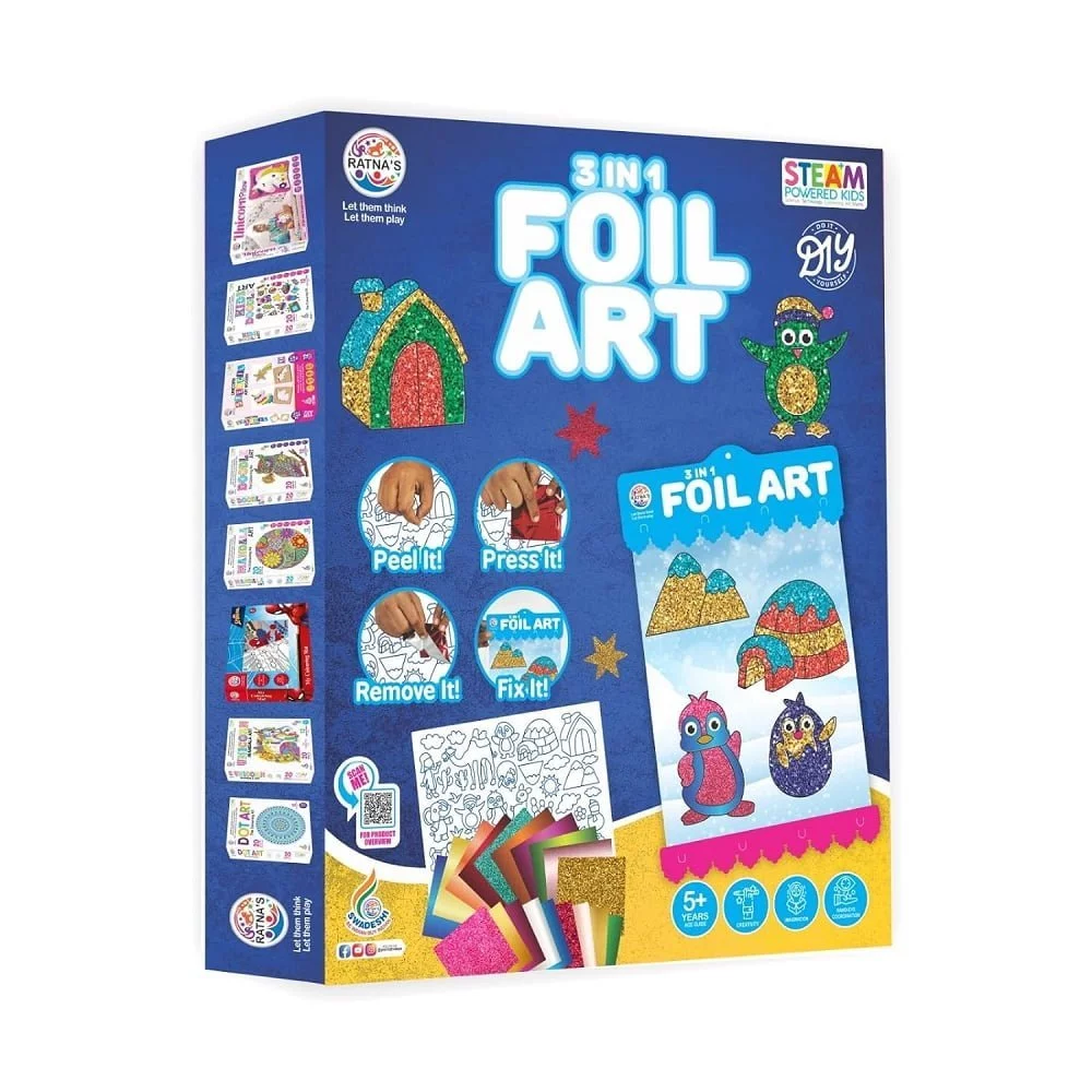 RATNA'S 3 in 1 Foil Art DIY Kit | Creative Craft Activity for Kids 5+ | ShopBefikar