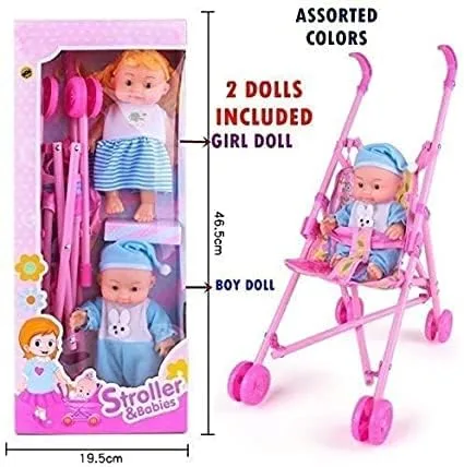 Pink Baby Doll & Stroller Set with 2 Dolls (Foldable) - Image 3