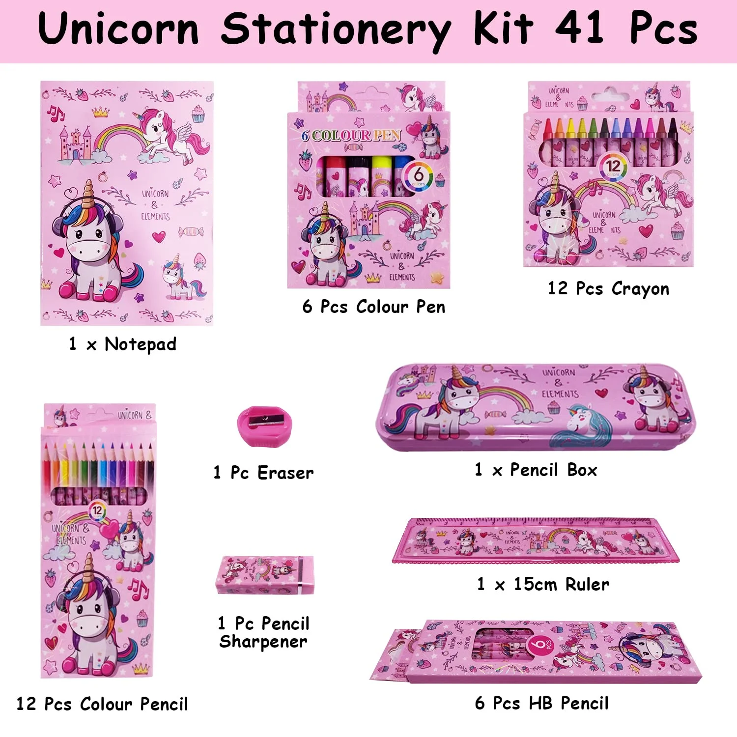 Unicorn Stationery Set (41 pcs) - School Supplies & Return Gift for Girls - Image 2