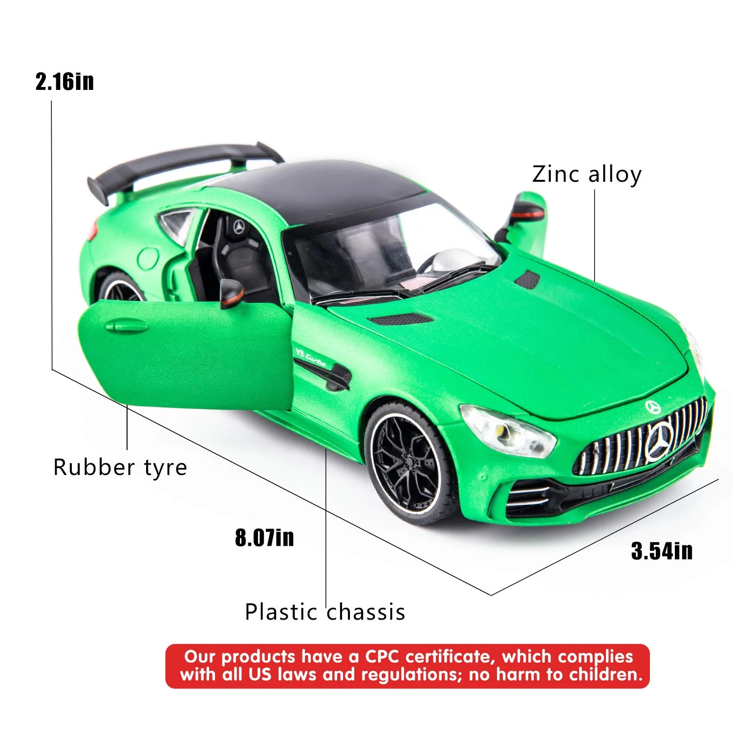 Mercedes-Benz AMG GTR 1:24 Die-Cast Car with Lights, Sounds & Opening Doors - Image 2