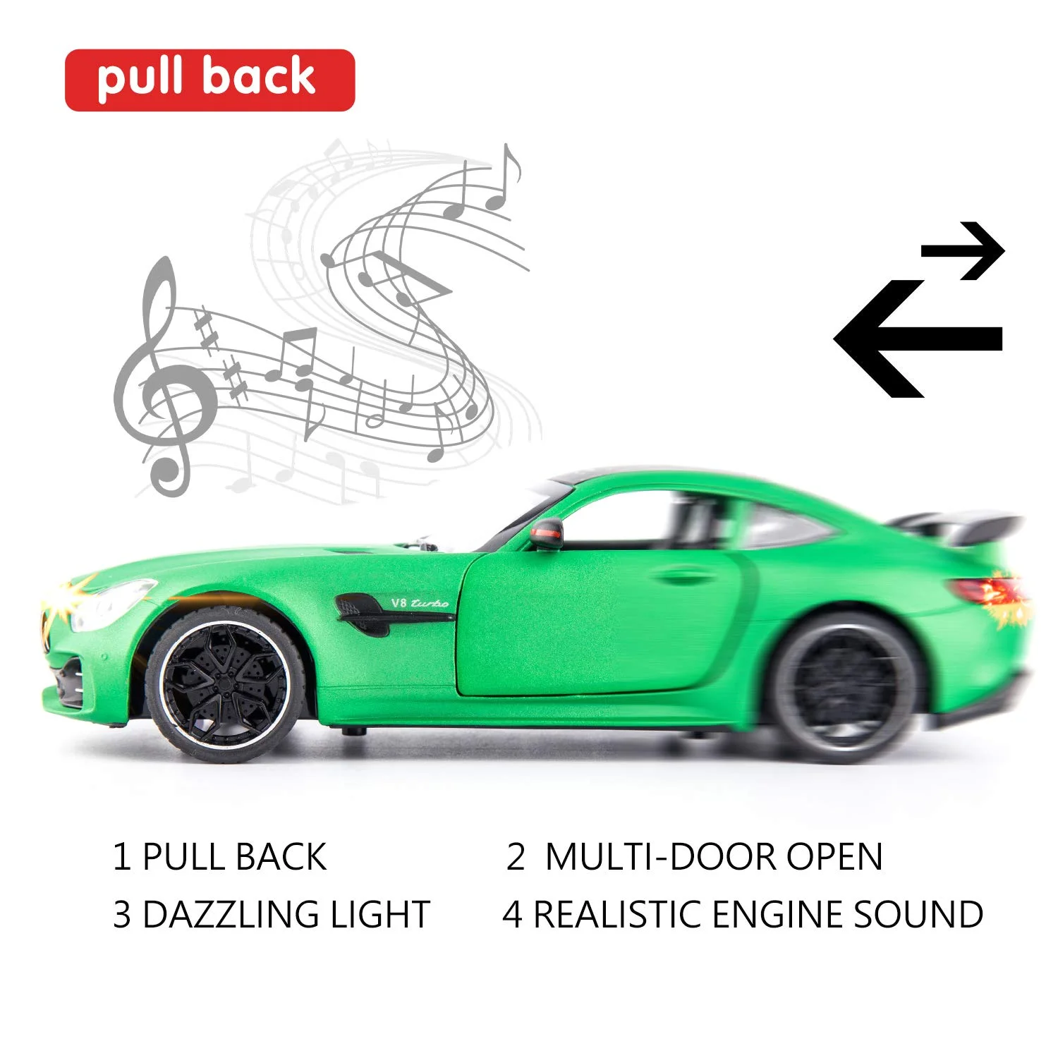 Mercedes-Benz AMG GTR 1:24 Die-Cast Car with Lights, Sounds & Opening Doors - Image 5