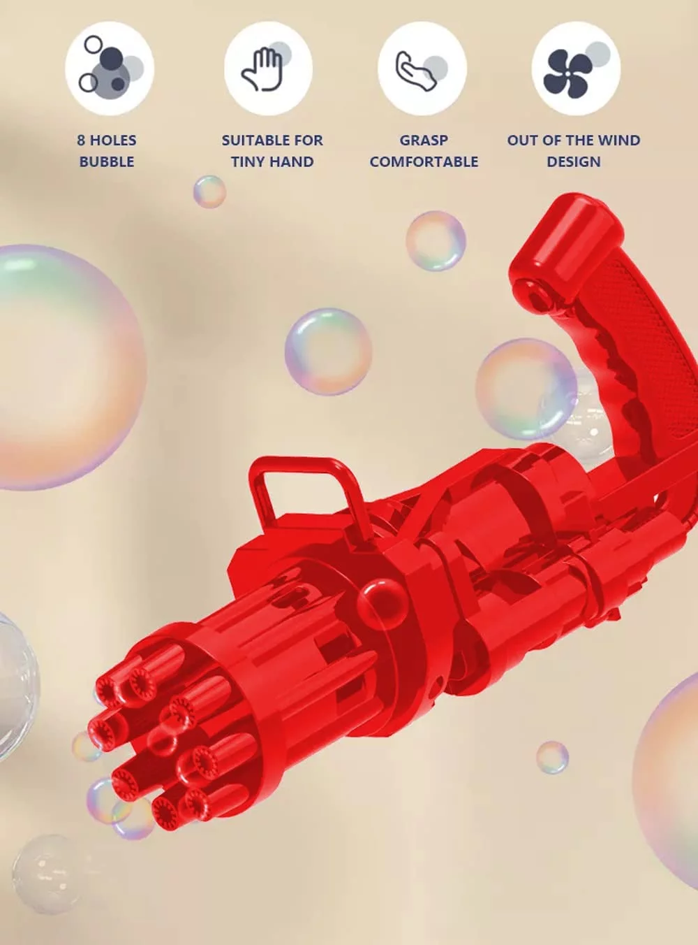 8-Hole Bubble Blast! Electric Gatling Bubble Gun (Ages 3+) - Image 7