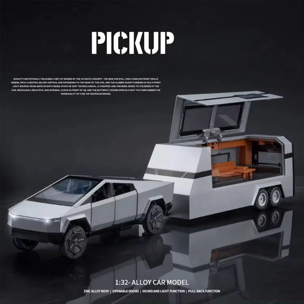 Cybertruck Pick-Up Trailer (1:32 Scale) - Pull Back, Lights, Sounds & Doors! - Image 6