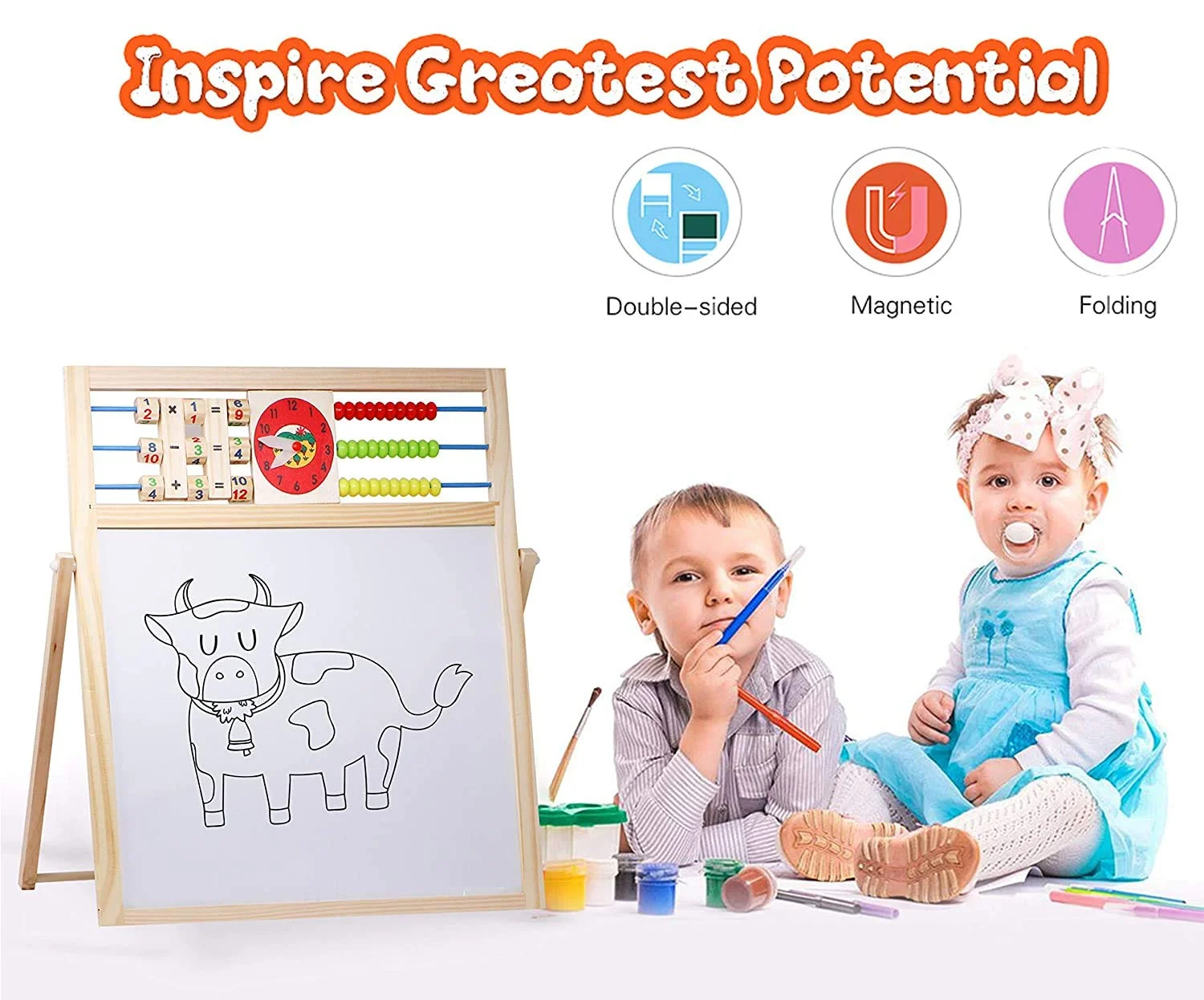 Double-Sided Magnetic Learning Board (Clock, Abacus, Chalkboard) - Image 4