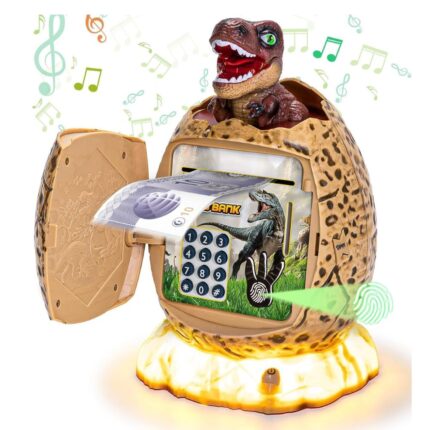 Dinosaur ATM Piggy Bank for Kids - Fingerprint Unlock, Night Light & More (Shopbefikar)
