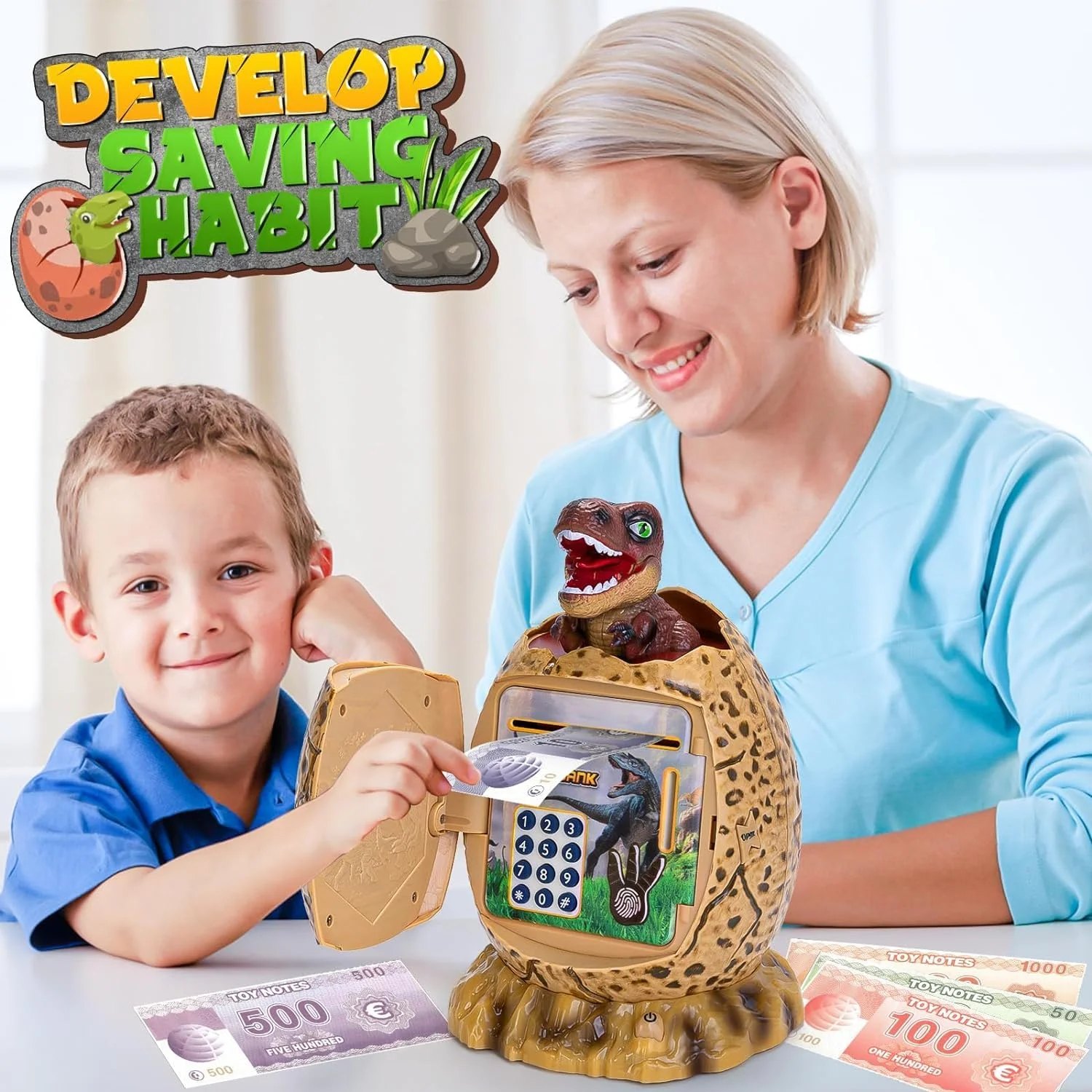 dinosaur atm piggy bank1 Dinosaur ATM Piggy Bank: Fingerprint, Nightlight & More! - Image 2