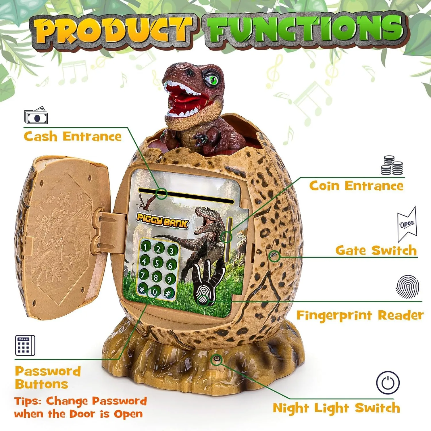 dinosaur atm piggy bank2 Dinosaur ATM Piggy Bank: Fingerprint, Nightlight & More! - Image 5