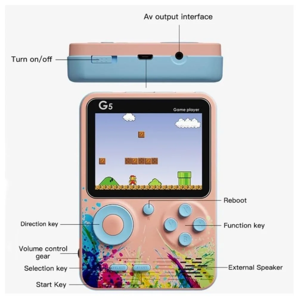 G5 Retro Handheld Video Game Console | 500-in-1 Classic Games | TV Output Gaming Pad | Rechargeable | 1 Player - Image 6