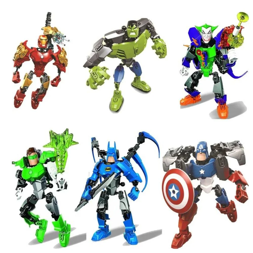 Build Your Own Marvel Legends 6 Super Hero Figures Super Hero Building Blocks Set: Iron Man, Captain America, Hulk, Batman, Joker, Green Lantern