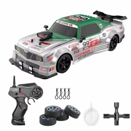 High-Speed Drifting: Shopbefikar RC Car with Interchangeable Tires SILVER AND GREEN COLOUR