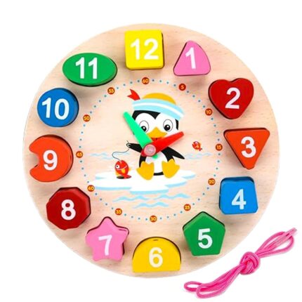 Wooden Learning Clock with Bead Lace: Teach Your Child Time