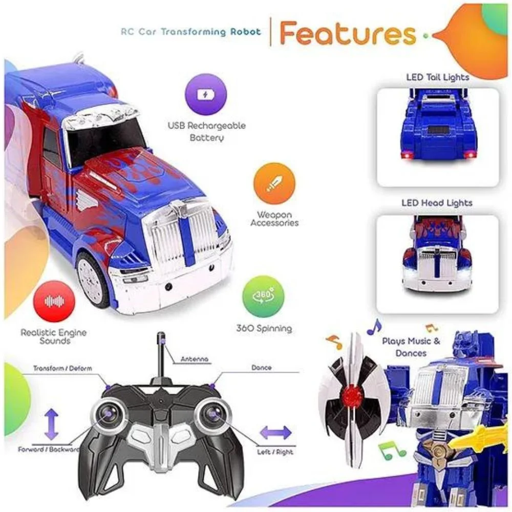 Transforming Optimus Prime RC Car: 1:14 Scale, LED Lights, High Speed (Age 6+) - Image 6