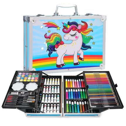 Deluxe Art Set Colouring Kit : 145-Piece Aluminum Case blue unicorn