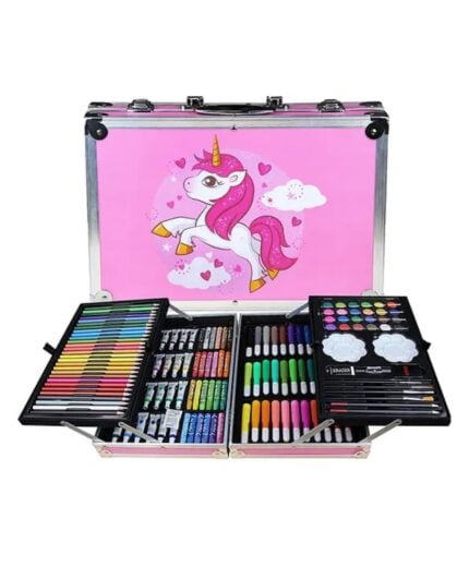 Deluxe Art Set Colouring Kit : 145-Piece Aluminum Case pink unicorn