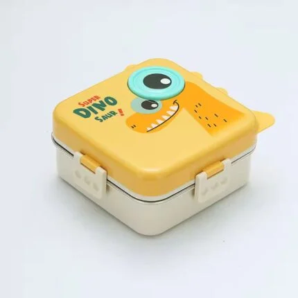 Dinosaur Themed Kid Bento Box | 3 Compartments, Stainless Steel yellow
