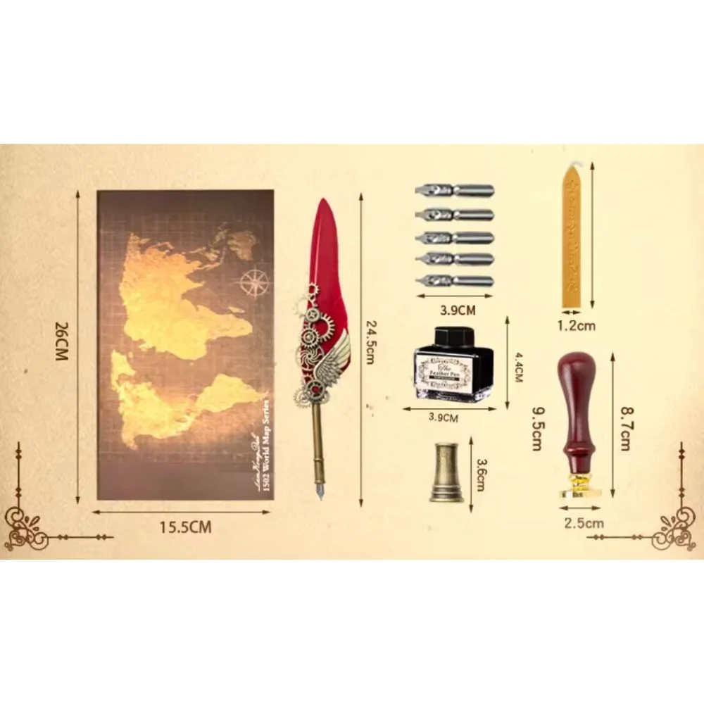 Feather Calligraphy Pen Set | Vintage-Inspired, 5 Nibs, Wax Seal - Image 2