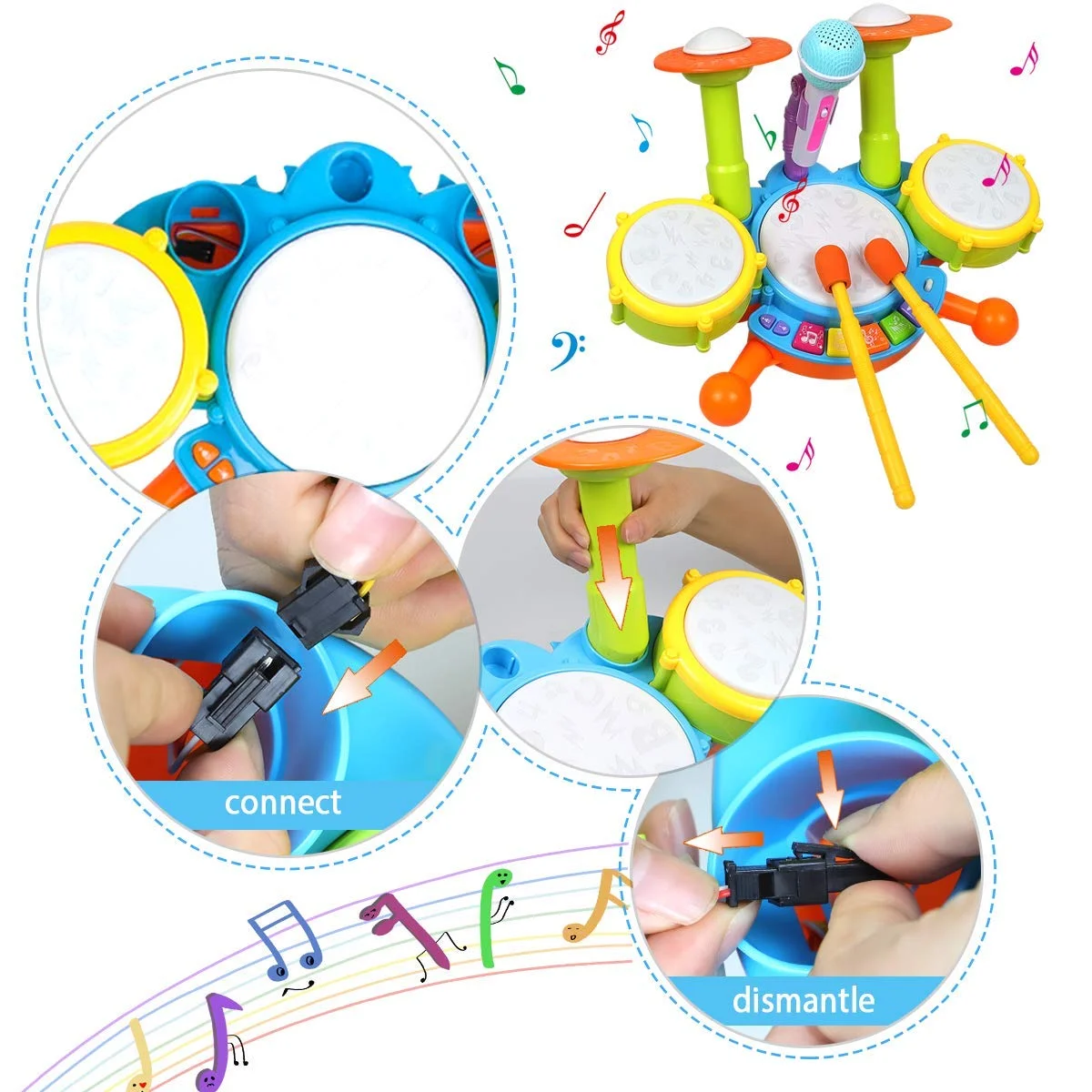 Kids Drum Set with Lights, Sounds, and Microphone (Age 4+) - Image 4