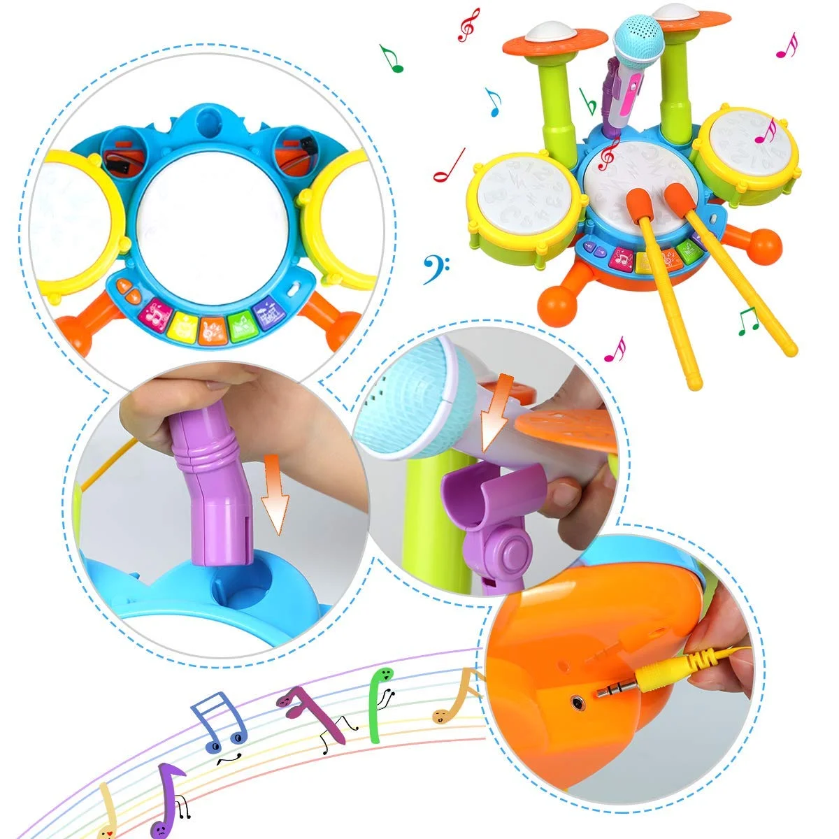 Kids Drum Set with Lights, Sounds, and Microphone (Age 4+) - Image 5