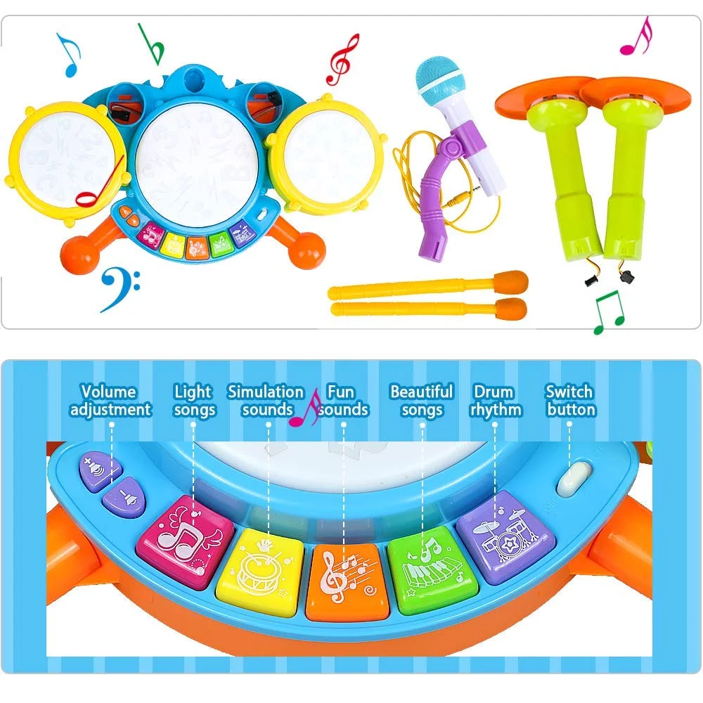Kids Drum Set with Lights, Sounds, and Microphone (Age 4+) - Image 6