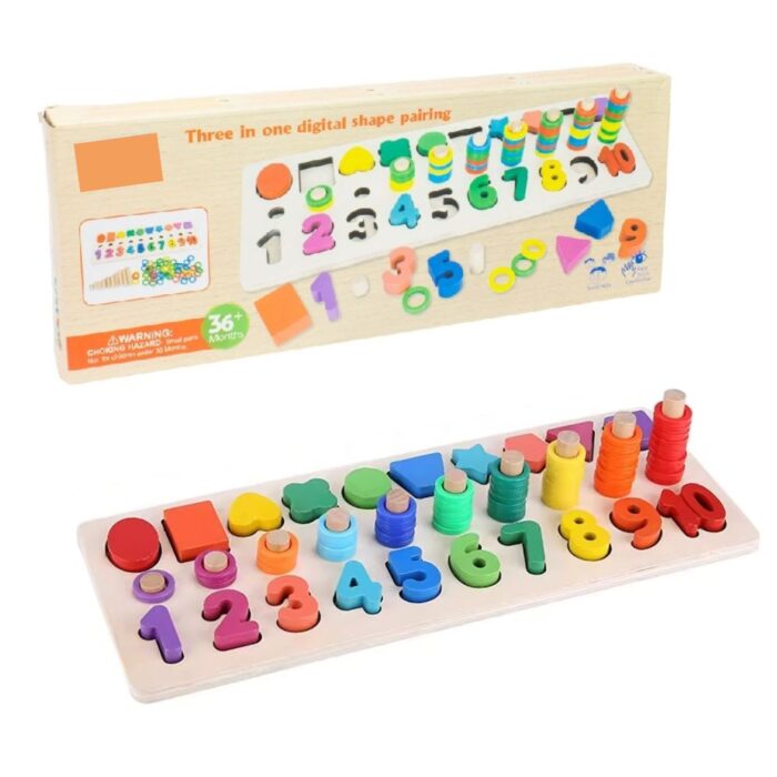 3-in-1 wooden Educational Toy: Numbers, Shapes, and Letters