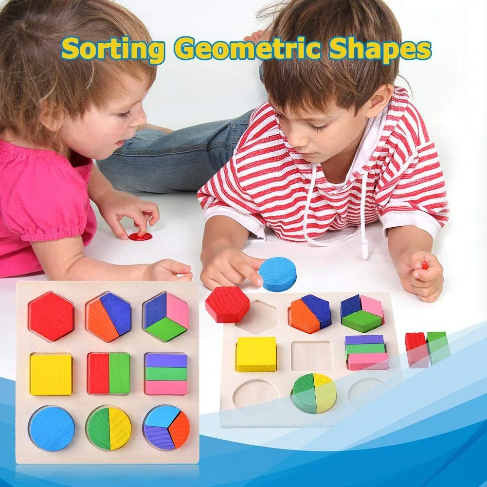 Wooden Geometric Shapes Sort Math Montessori Puzzle - Image 9