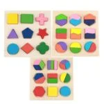 Wooden Geometric Shapes Sort Math Montessori Puzzle: Learn Shapes, Colors, & Counting