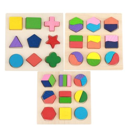 Wooden Geometric Shapes Sort Math Montessori Puzzle: Learn Shapes, Colors, & Counting