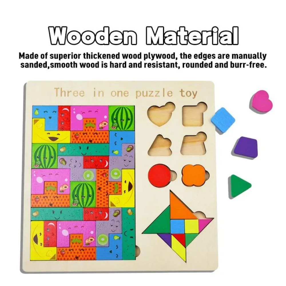 3-in-1 Wooden Montessori Puzzle Baby Toddler Toys - Image 4