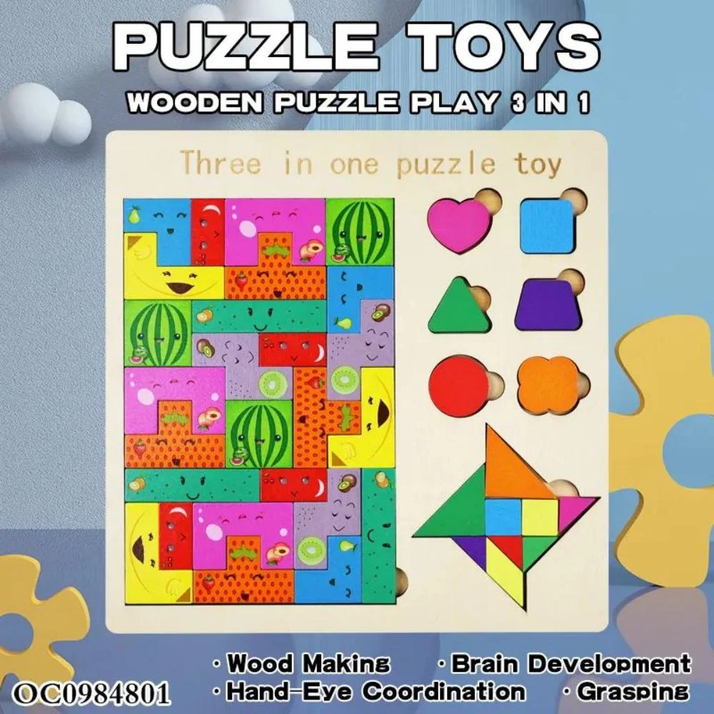3-in-1 Wooden Montessori Puzzle Baby Toddler Toys - Image 5