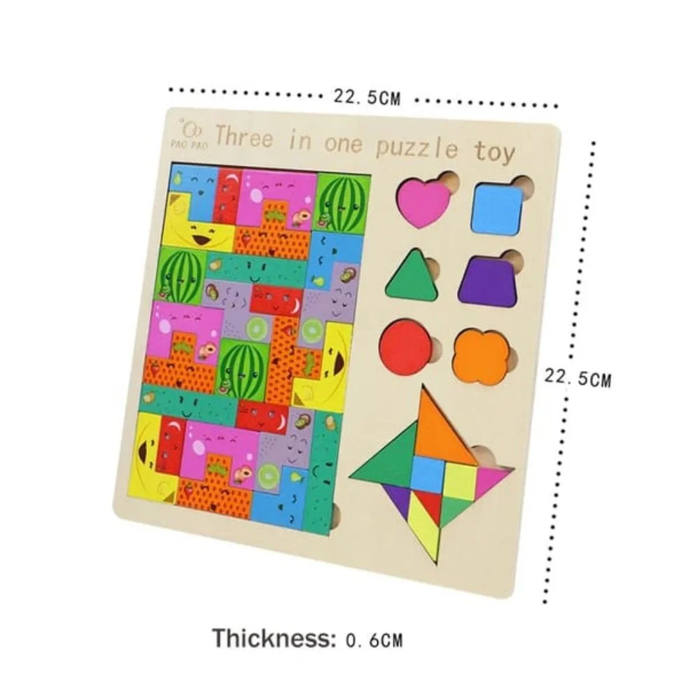 3-in-1 Wooden Montessori Puzzle Baby Toddler Toys - Image 2