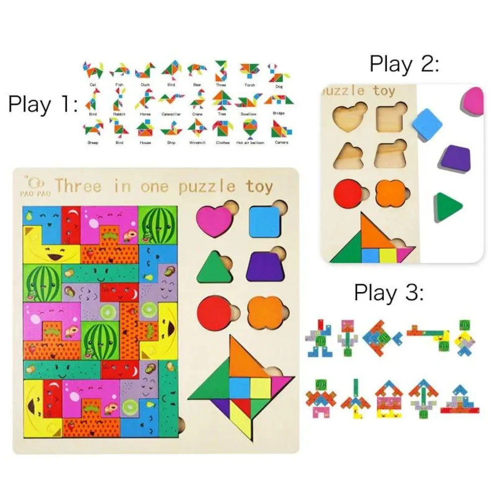 3-in-1 Wooden Montessori Puzzle Baby Toddler Toys - Image 3