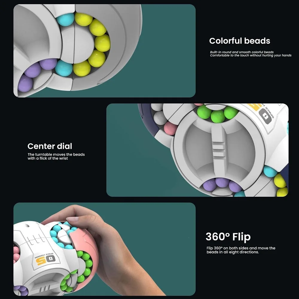 UFO 8 Sided Rotating Magic Beans Cube Fidget Toy (Age 3+) - Image 3