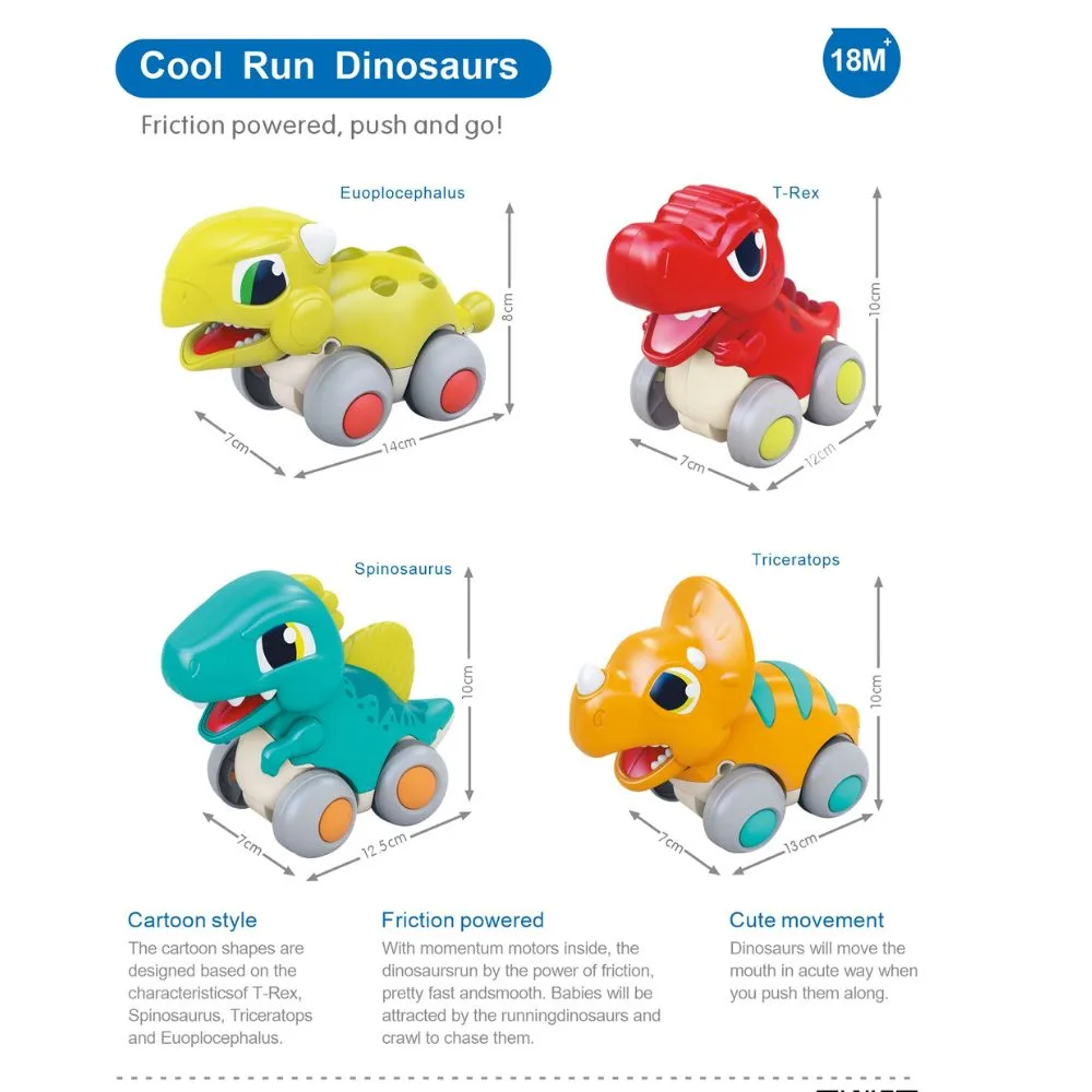Hola Cool Run Dinosaurs 4 Pcs Pack: Unbreakable Toy For Toddler - Image 3