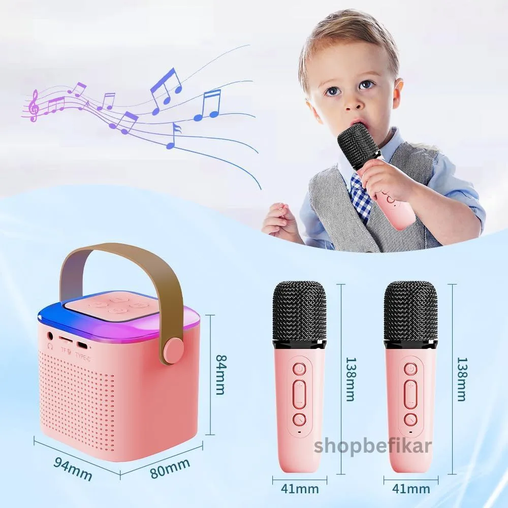 Portable Karaoke Machine for Kids: 2 Wireless Microphones and LED Lights - Image 2