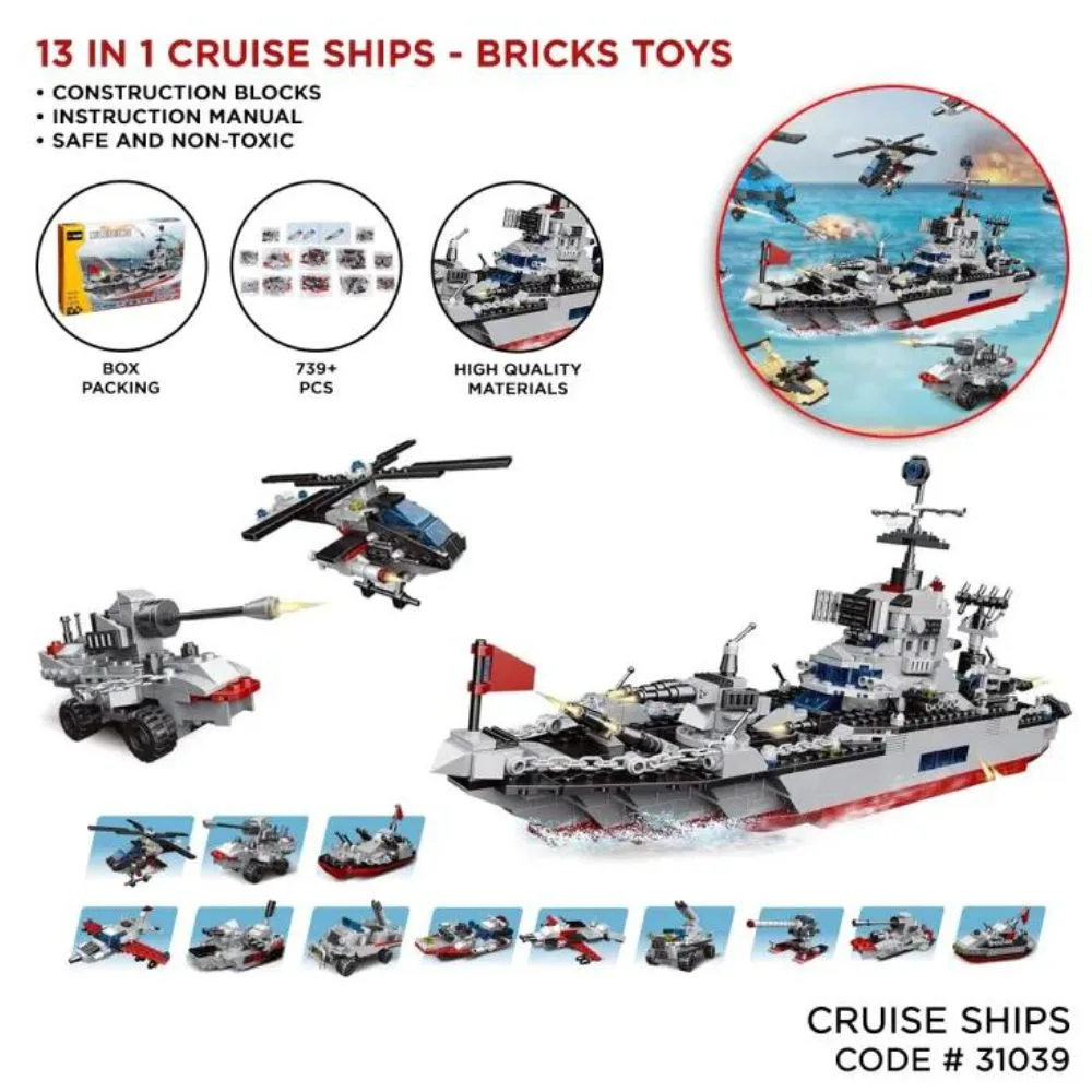 13-in-1 Military Battleship Building Blocks Set (Age 6+) - Image 4