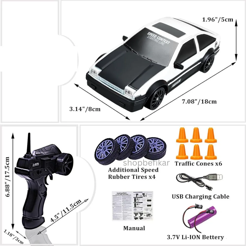 Shopbefikar 1:24 High-Speed Drift RC Car – 4WD, LED Lights & Interchangeable Tires | Ages 6+ - Image 8