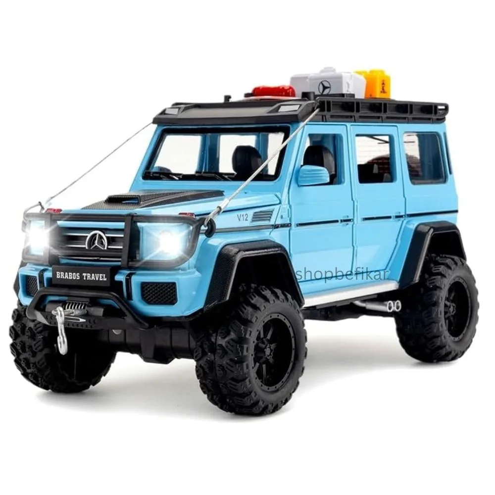 mercedes gwagon offroader (9) Experience the luxury of the Mercedes Brabus G550 with this detailed 1:24 scale diecast model. Features opening doors, real rubber tires, sound & light effects, and a premium finish. Perfect for collectors & kids! sky blue