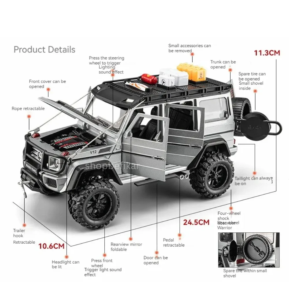1:24 Mercedes Brabus G550 Diecast Car - Sound & Light, Pull Back, Opening Doors - Image 3