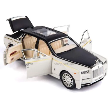 Shopbefikar Rolls Royce Phantom 1:24 Diecast Car - Sound & Light, Pull Back, Openable Doors black and white colour