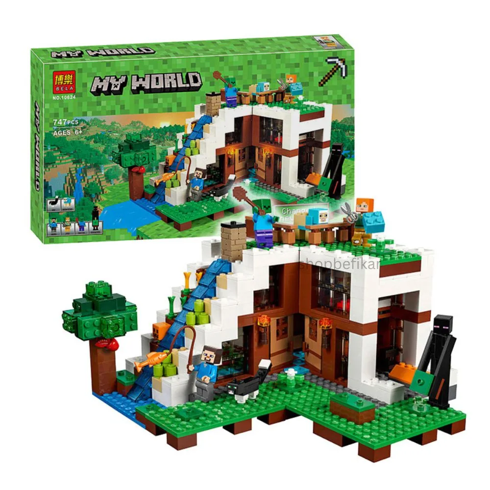 My World The Waterfall Base Building Blocks Set | Pixel Style Construction Toy 729+ PCS | Shopbefikar India