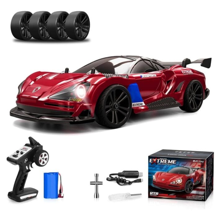 Shopbefikar RC Drift Car 1/16 scale with 4WD, 38KM/H speed, lights, dual tire sets & rechargeable battery. Perfect RC toy for kids, boys & adults.