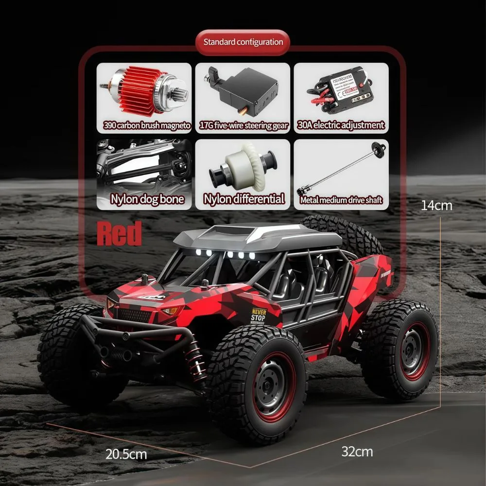 Adventurer RC Monster Truck – 1/16 Scale 4WD 38KM/H Off-Road Car with LED Lights (RED) - Image 8